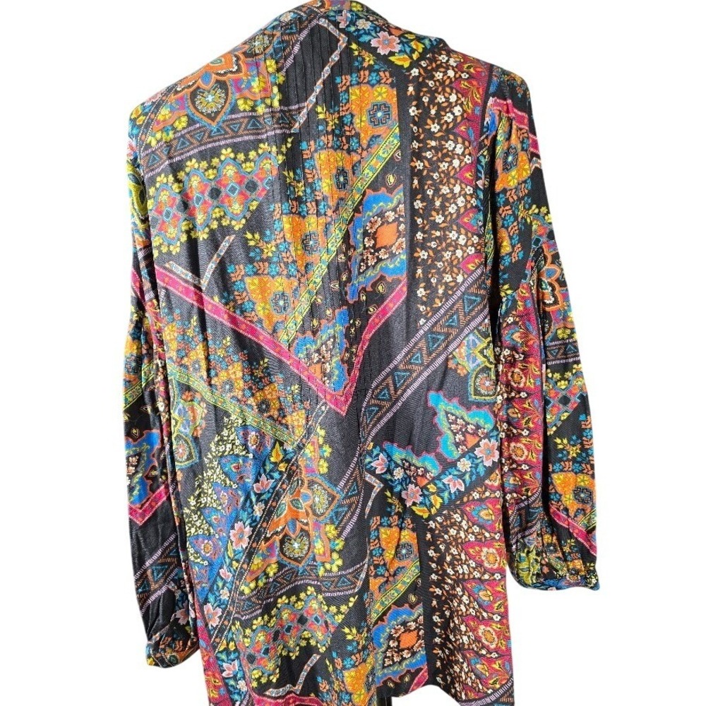 Sahara Patchwork Boho Long Sleeve Button Front Tu… - image 2